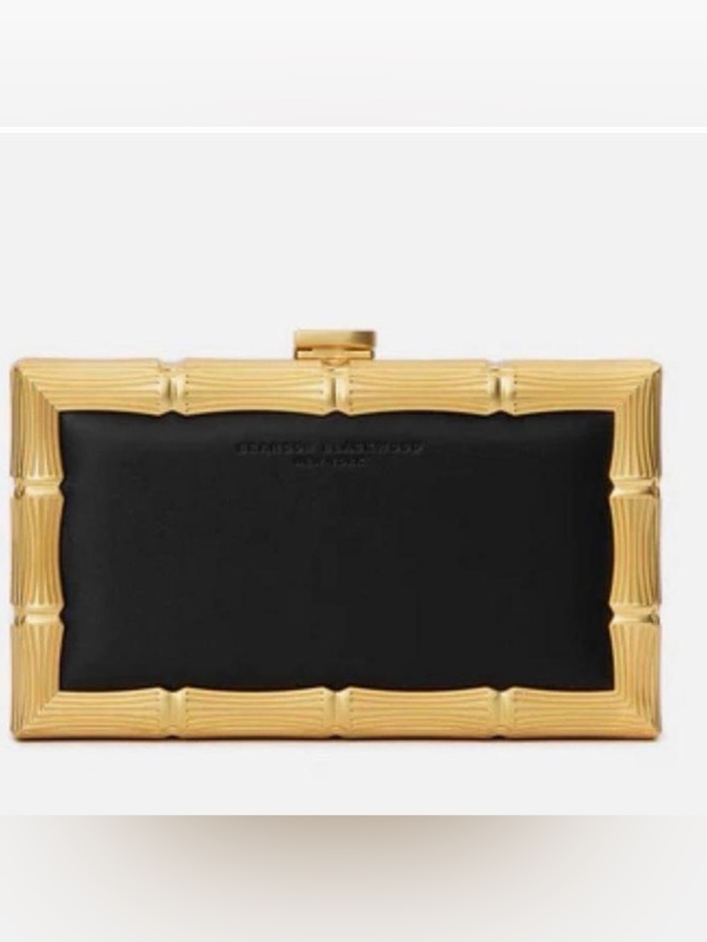 Brandon Blackwood Black Leather Clutch with Gold Frame
